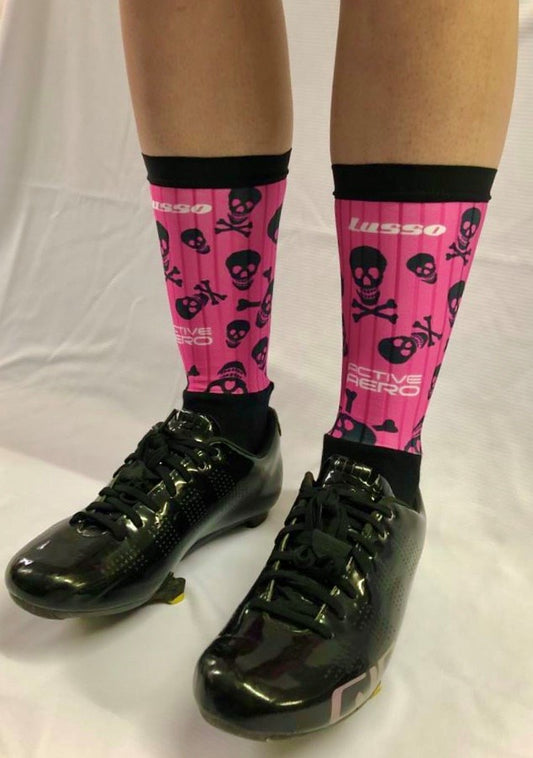 Pink Skulls Active Aero Socks - Lusso Cycle Wear