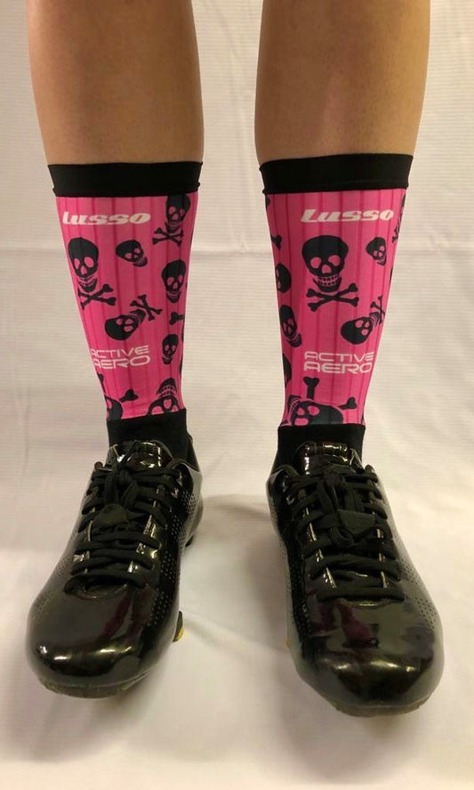 Pink Skulls Active Aero Socks - Lusso Cycle Wear